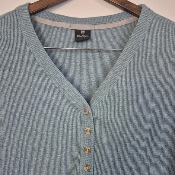 WindRiver Teal Waffle Weave THermal Long Sleeve Henley Top XL - Picture 2 of 7